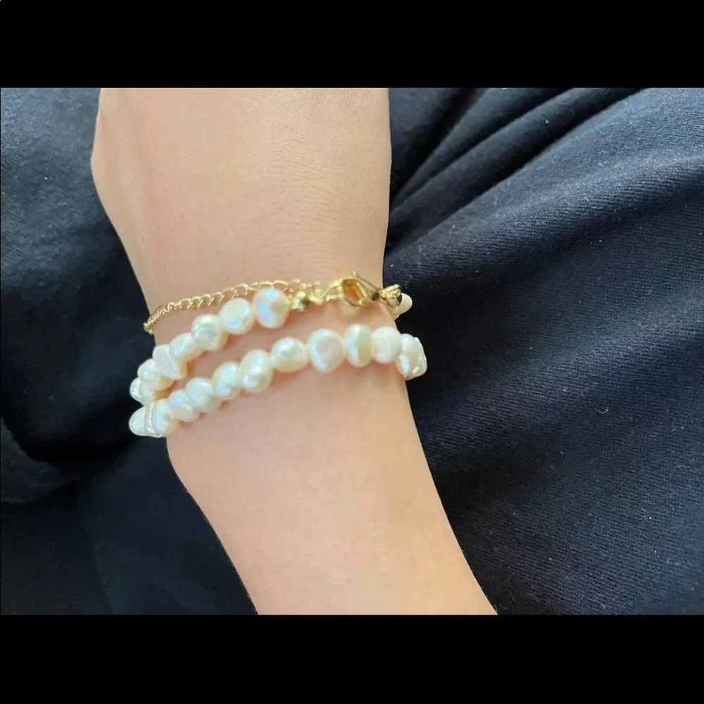 Set - Pearl Necklace and Gold Chain Necklace